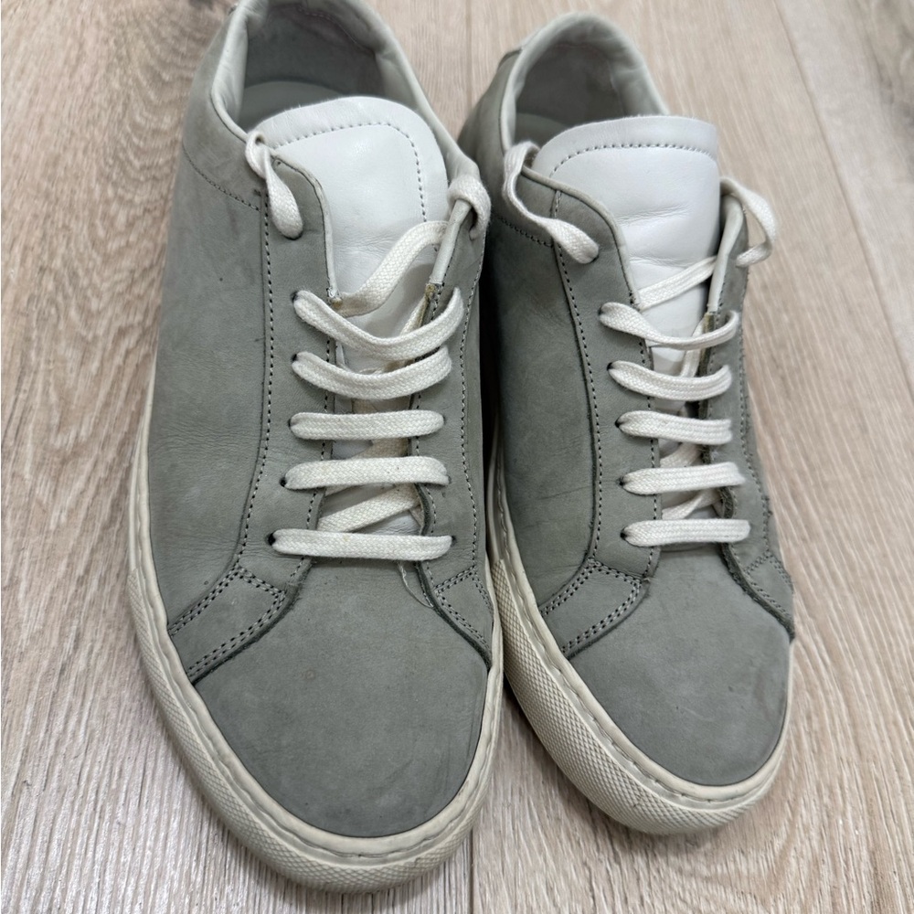 Common Projects Gray Suede Low-Top Sneakers with White Tongue